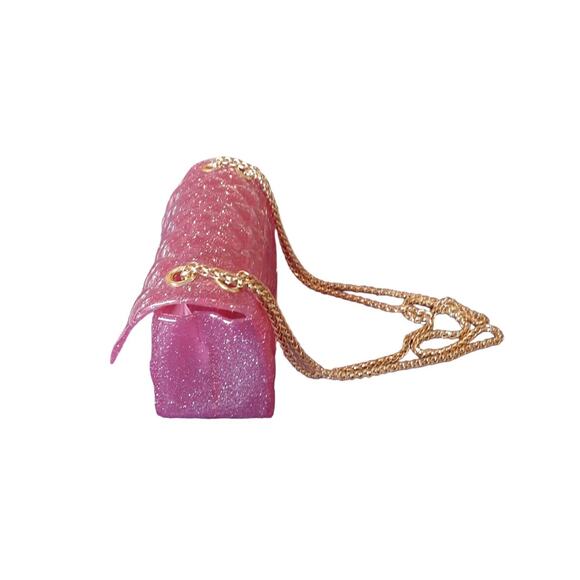 Tiny Treats Glitter Wave Cross Body Purse Handbag Pink Gold Chain Jelly Style - Picture 3 of 12